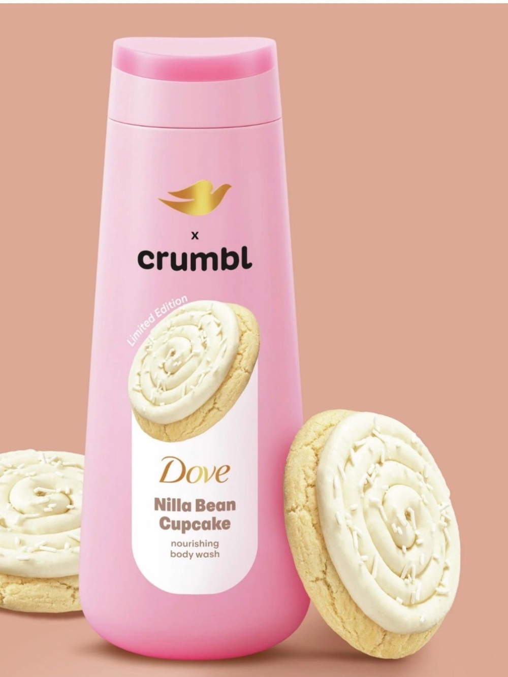 New Dove x Crumbl Moisturizing Liquid Body Wash | Nilla Bean Cupcake
